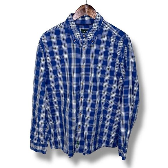 Orvis Heritage Wash Blue & White Active Fit Button Down Shirt Sz L - Picture 1 of 8